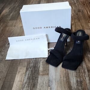 Good American Women's Black Terrycloth Heels Mules Slip On Size 9- 9 1/2